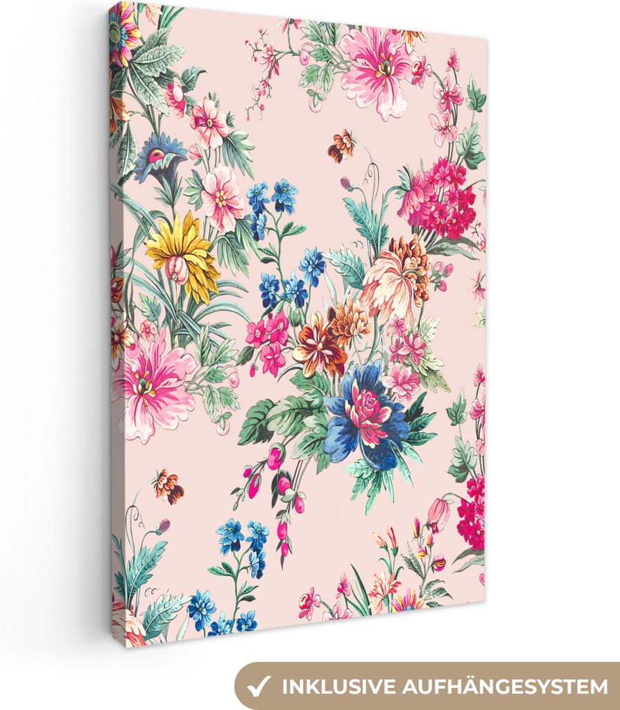 OneMillionCanvasses - Leinwandbilder - 90x140 cm, Blumen - Pastell - Vintage, Wandbilder Kunstdruck Wanddekoration - Wandschmucke - Schlafzimmer