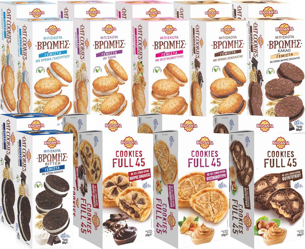 Cookies gefüllte Kekse Probierset 9 verschiedene Sorten mit Creme 3060g aus Griechenland
