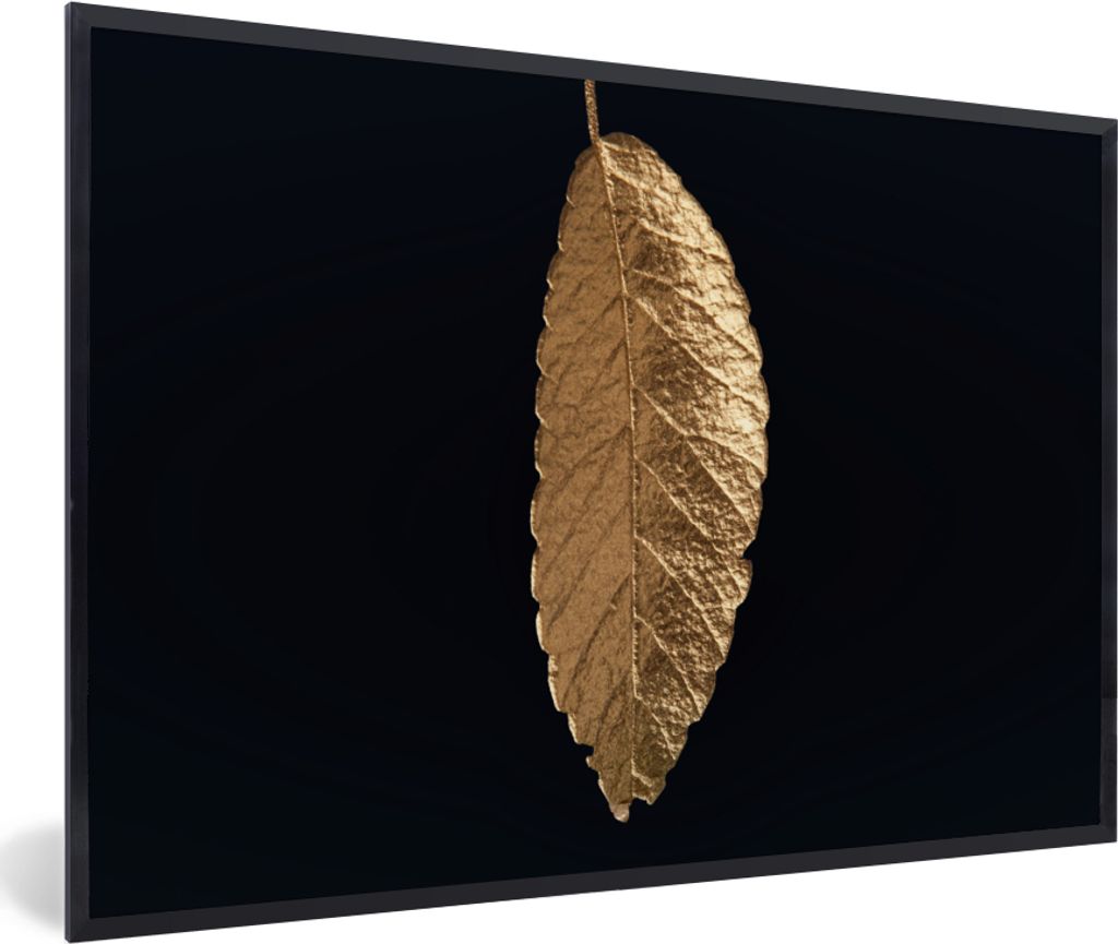 MuchoWow Gerahmtes Poster Blätter - Schwarz - Gold - Luxus - Natur 30x20 cm - Poster mit Schwarzem Bilderrahmen Wandposter Rahmen Foto Bilder - ...
