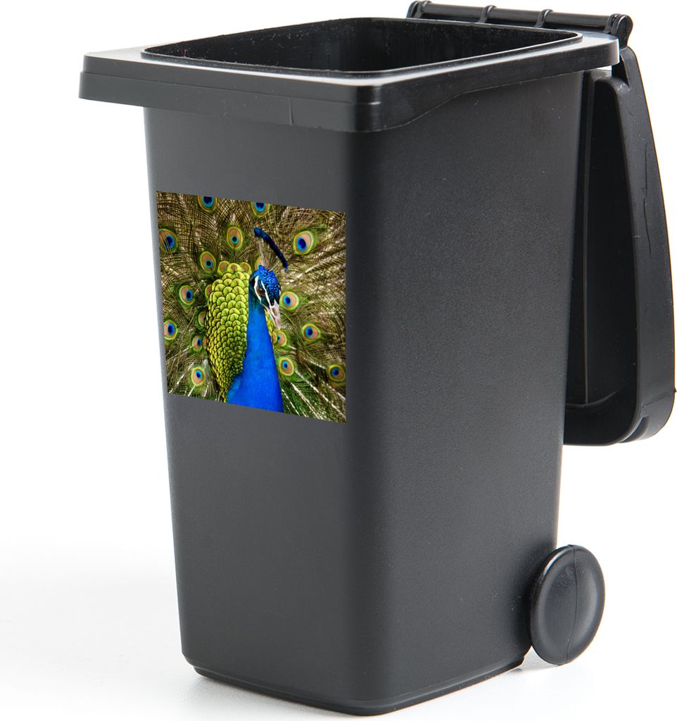 MuchoWow Mülltonnenaufkleber Pfau - Federn - Schnabel 40x40 cm - Abfall-Aufkleber - Container - für Abfallcontainer