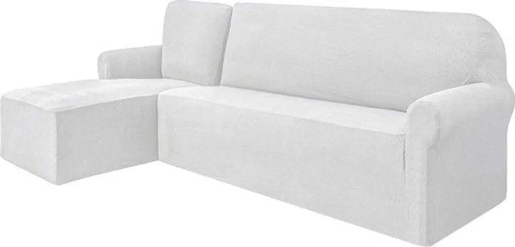 Housse de Canapé d'Angle Droit Blanche en Tissu Jacquard Élasthanne