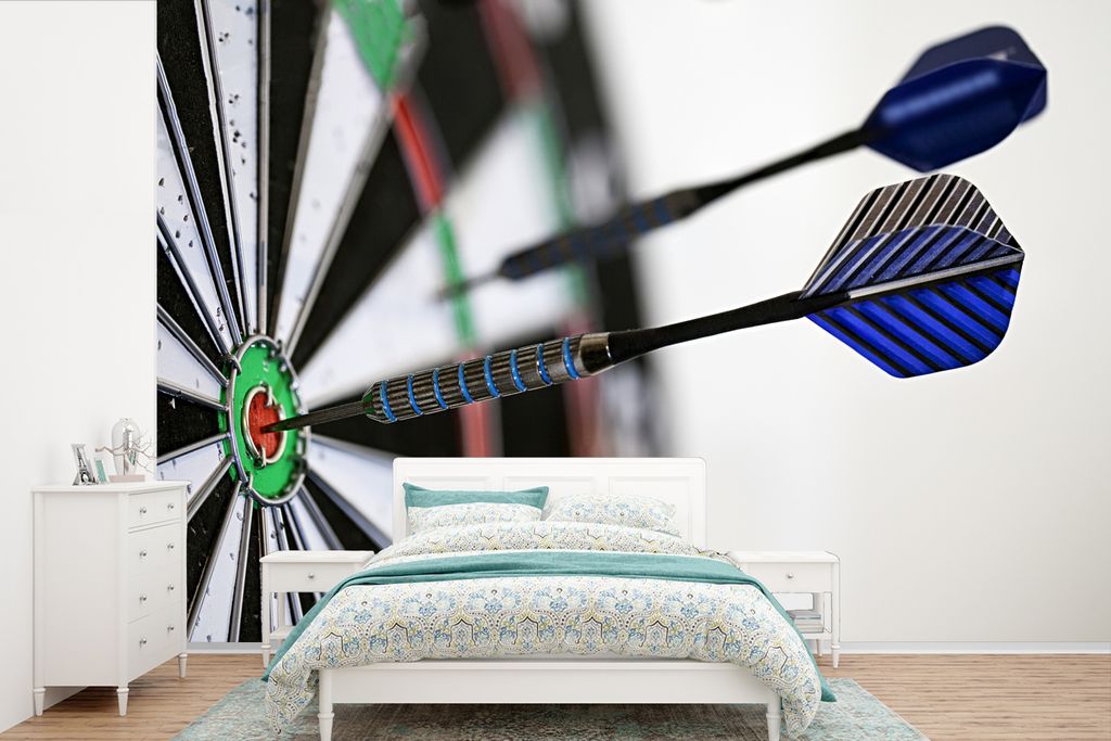 MuchoWow Fototapete für Wohnzimmer oder Schlafzimmer Wandtapete Vinyl Motivtapete Nahaufnahme einer Dartscheibe - 525x350 cm - Das Hintergrundbild