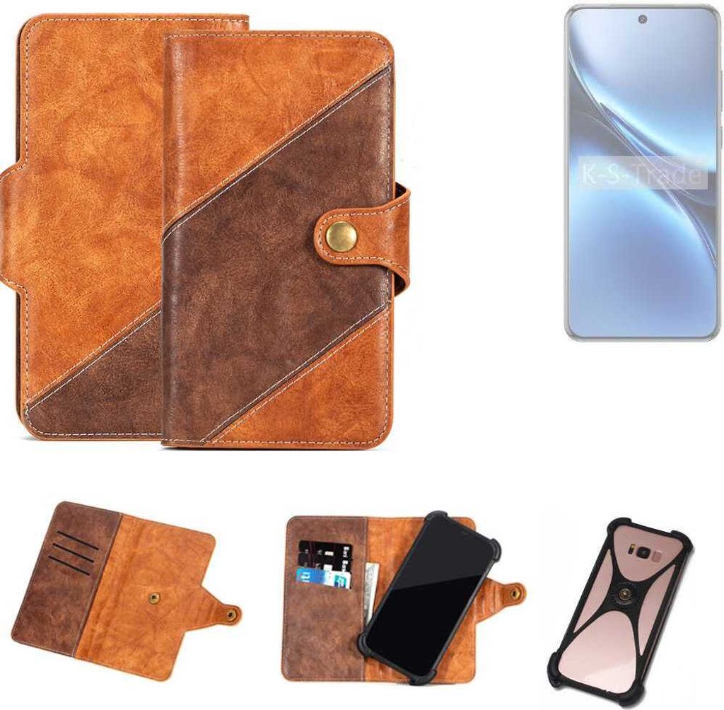 K-S-Trade Handyhülle Schutzhülle Bookstyle Case Wallet-Case kompatibel mit Vivo X200 Cover Klapphülle Kantenschutz Smartphone dunkelbraun braun 1x
