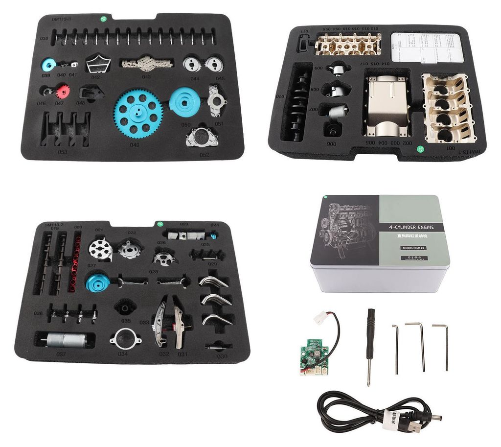 4-Zylinder-Motorenbausatz, komplett aus Metall, DIY-Modell, elektrischer Vierzylinder-Motor, mechanisches Spielzeugauto
