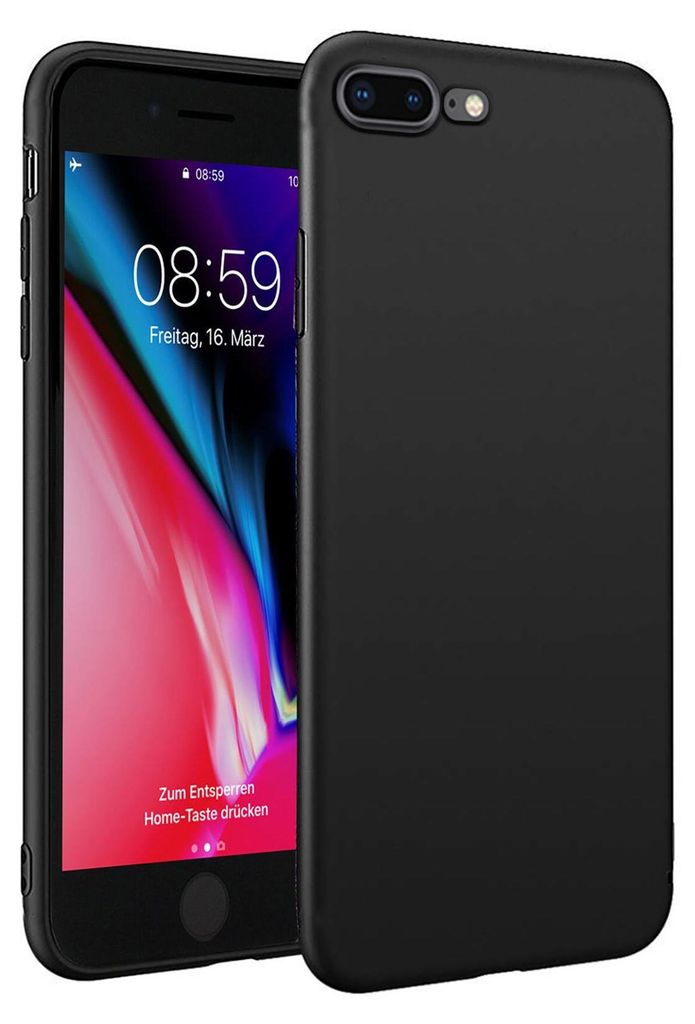 A black silicone phone case is shown next to an iPhone.