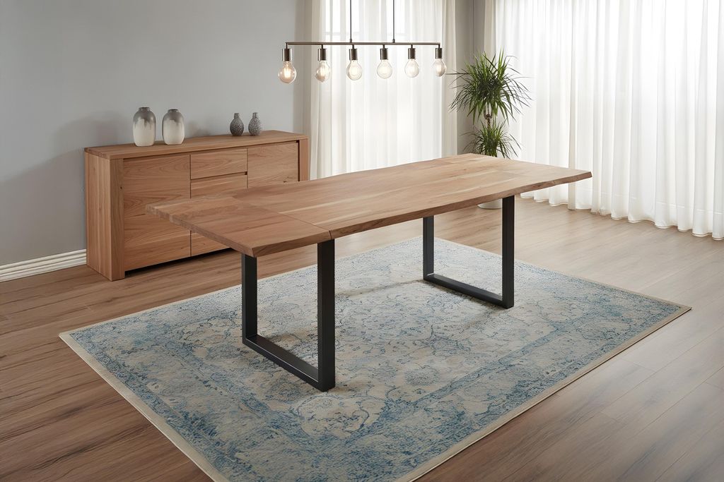 SAM Esstisch Baumkante Akazie natur 160(260)x90 Ansteckplatten schwarz ADINA