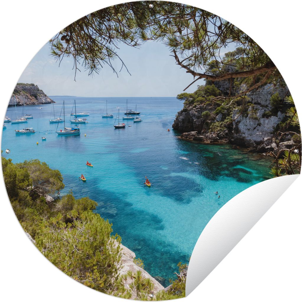MuchoWow Gartenposter Outdoor-Poster Rund Boot - Spanien - Meer Ø 120 cm Gartendeko Rundes Poster draußen