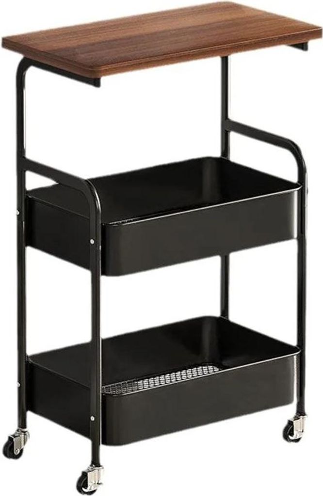 Aufbewahrungswagen - Rollwagen Mit Tischplatte - 3 Ebenen - Kunststoff - Mit Rollen - Zum Selbstaufbau - Couchtisch/Beistelltisch - Armeegrün