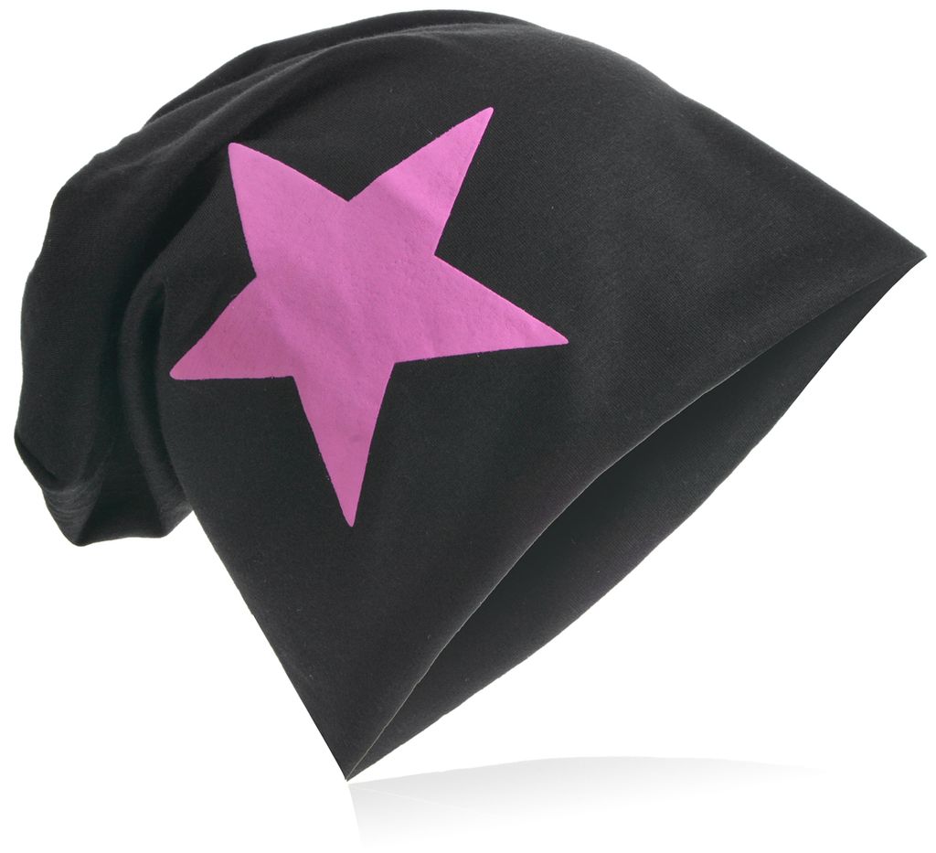 Beanie Muetze Pink Stern Schwarz Produktbild 