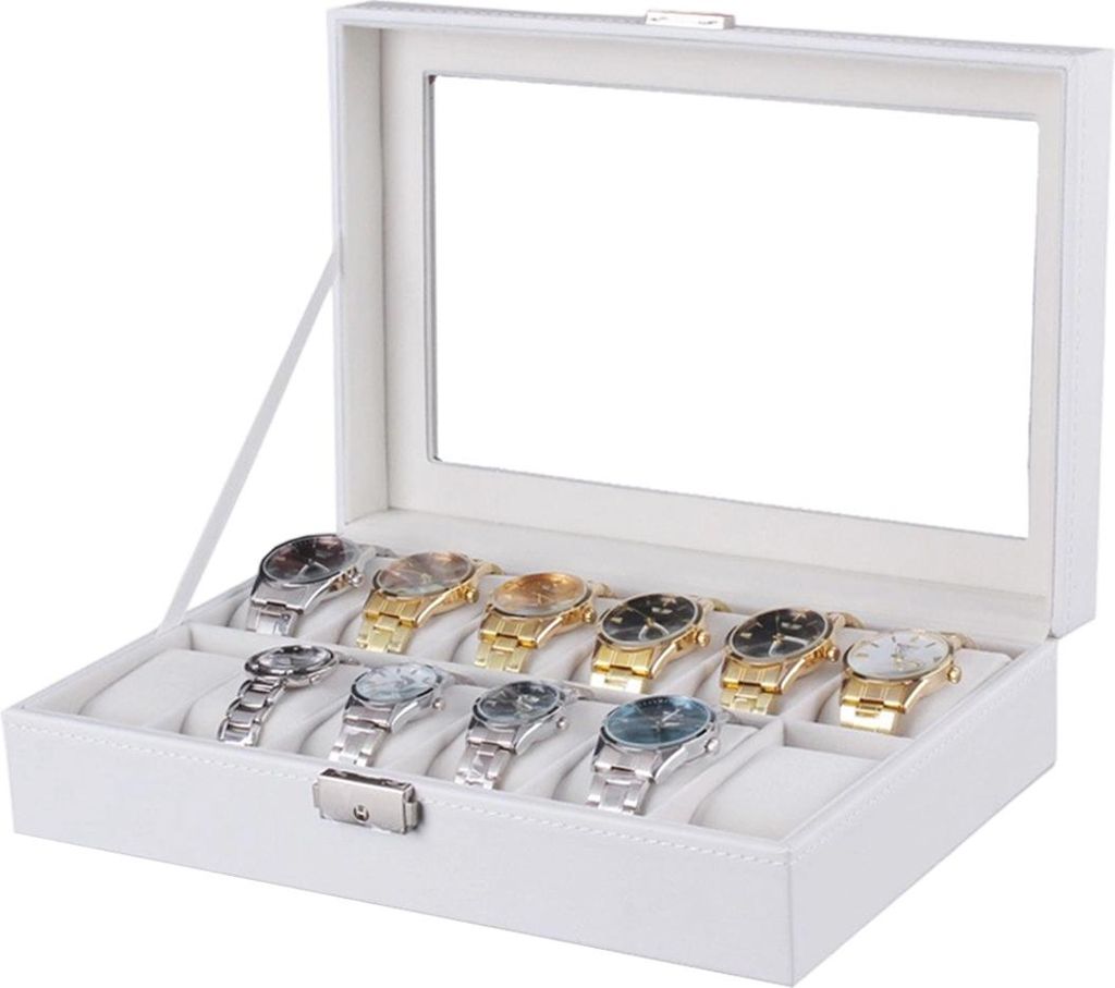 Hochwertige weiße Uhrenbox mit 12 Fächern – Aufbewahrungsbox für Uhren aus PU, Display und Organizer für Uhrenarmbänder