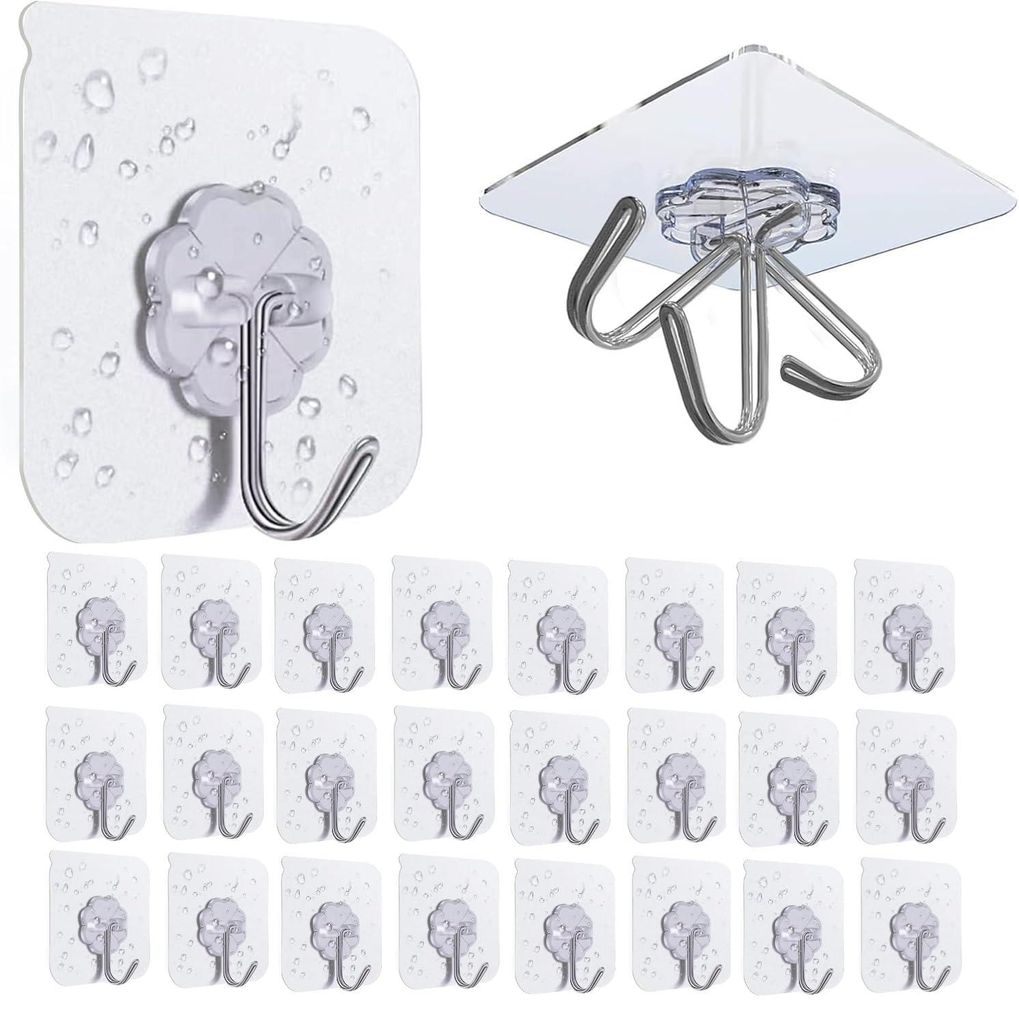 25 selbstklebende Haken, extra starke selbstklebende Haken, kein Bohren erforderlich, selbstklebende Wandhaken, transparente selbstklebende Haken f...