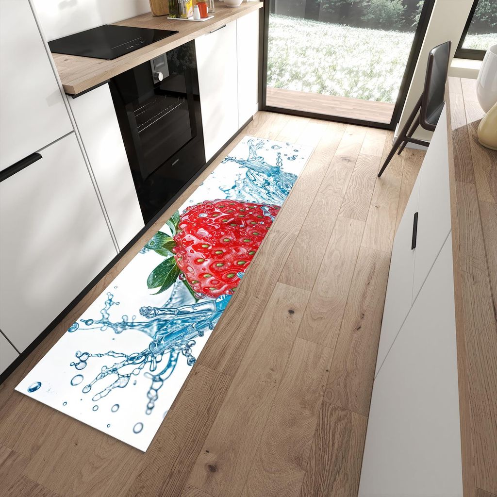 Küchenteppich 60x240cm rutschfest & abwischbar PVC Läufer - Erdbeere Splash
