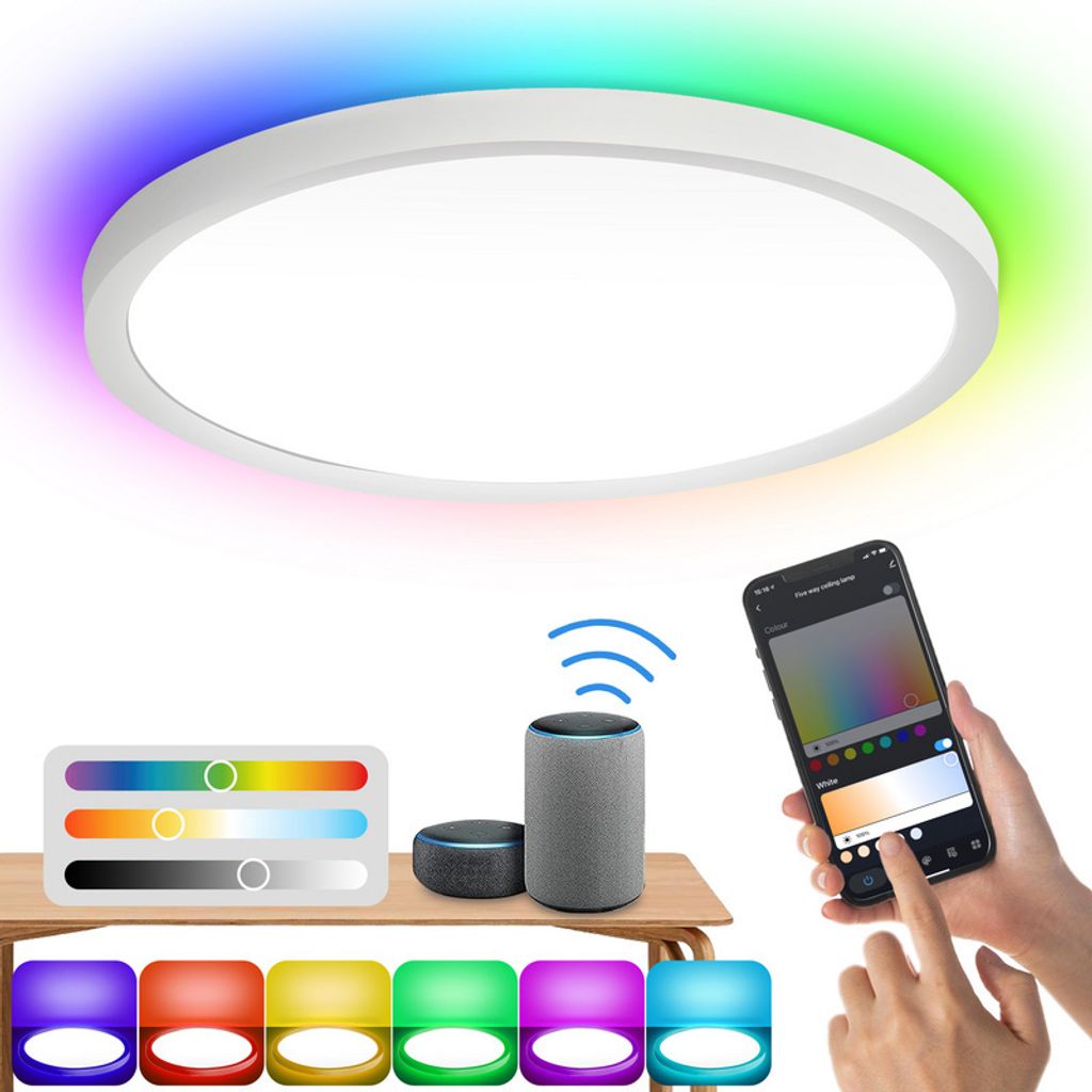 TolleTour 24W Smart LED Deckenleuchte dimmbar, flach, für Büro, RGB, Alexa Lampe, Küche, Bürolampe