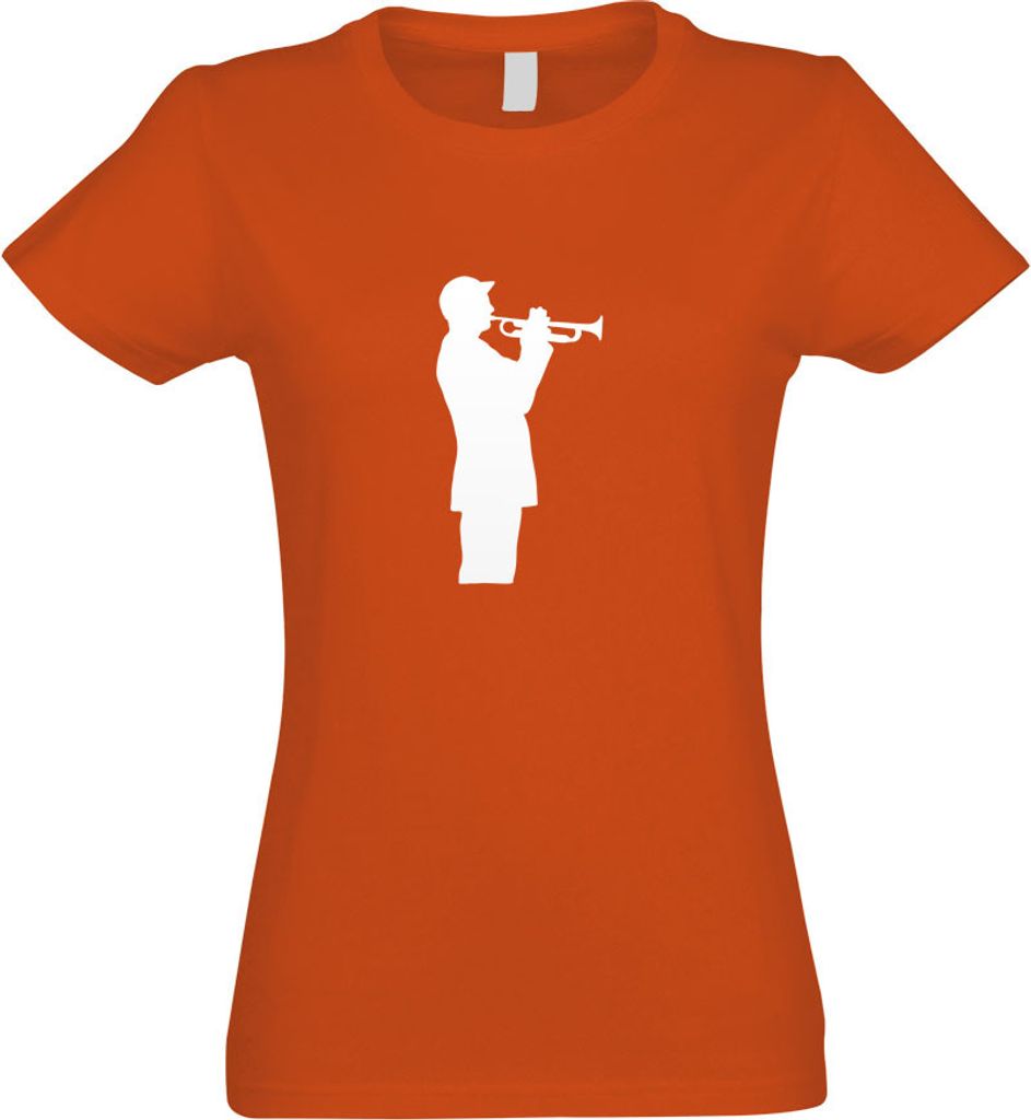 Kiwistar - T-Shirt tailliert - Damen - orange - Trompetenspieler - Jazz - mit Motiv Bedruckt - Funshirt Design - Sport - Freizeit - Damen - L