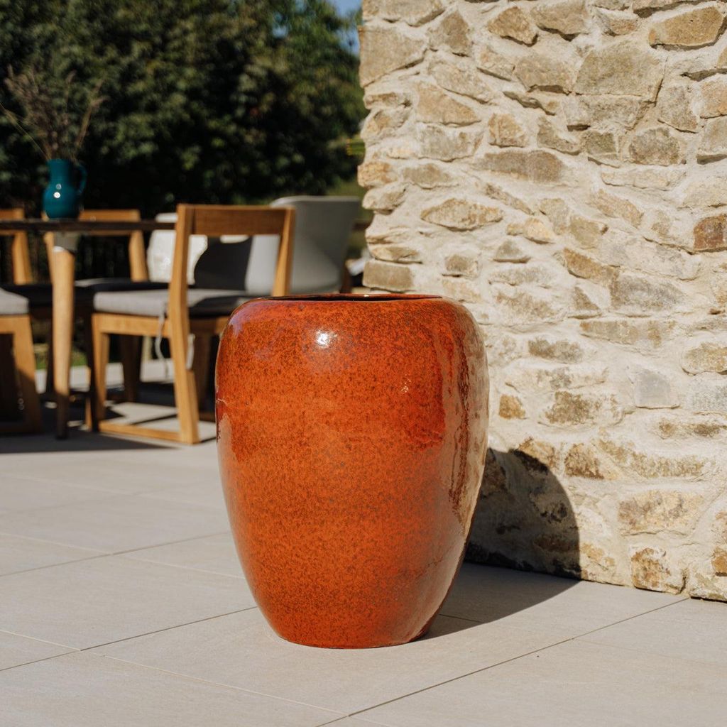 Provencelia Keramik Pflanzkübel Galilee Orange, Ø40 x H50 cm, frostbeständig, handgefertigt, glasiert, Outdoor, Terrasse, winterfest