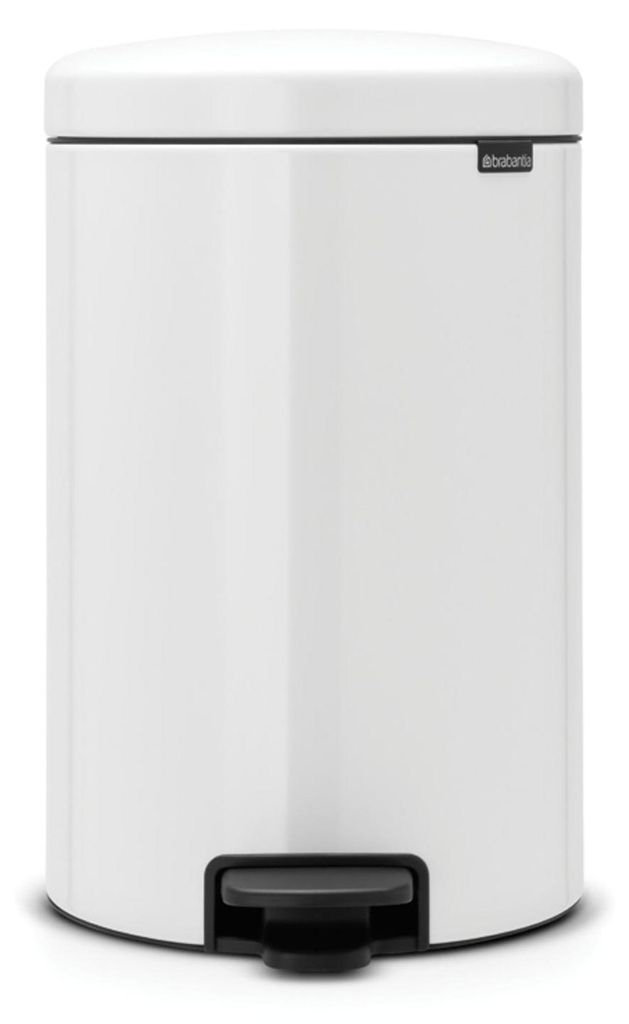 A white Brabantia pedal bin is shown against a white background.