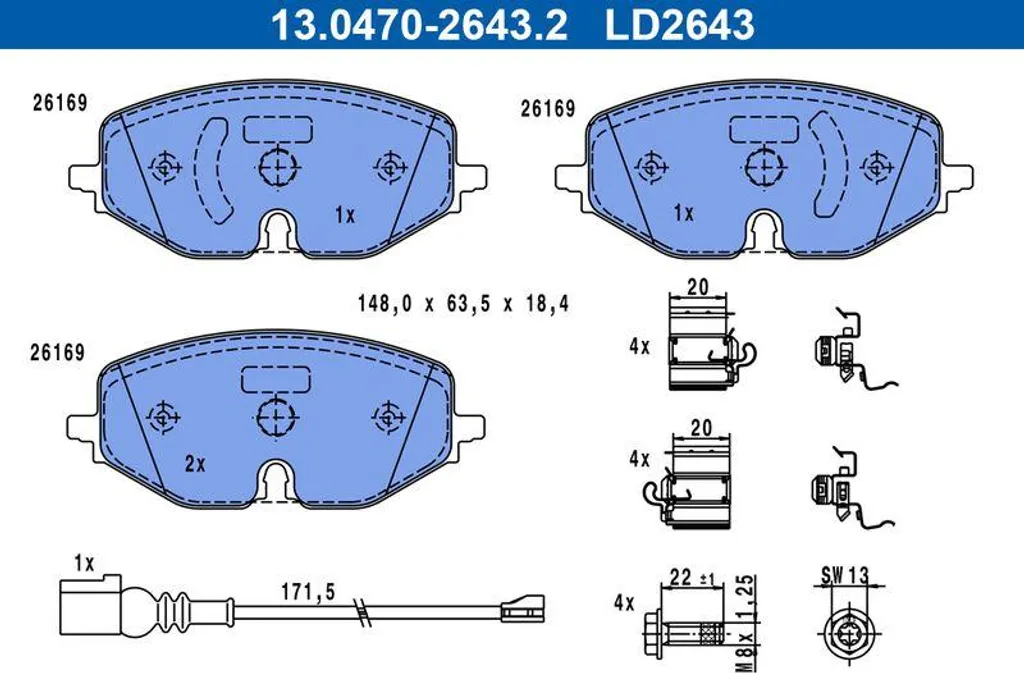 Plaquettes de frein ATE anti-bruit 5WA698151P pour Golf VIII et A3