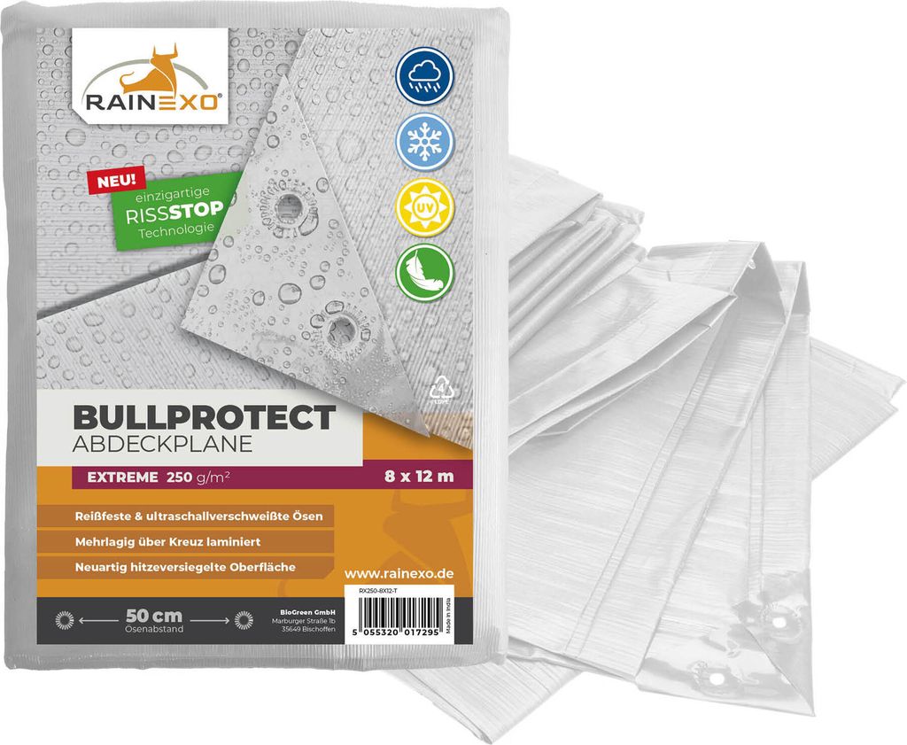Rainexo Transparente Abdeckplane 250g/m² 8x12m "Premium"