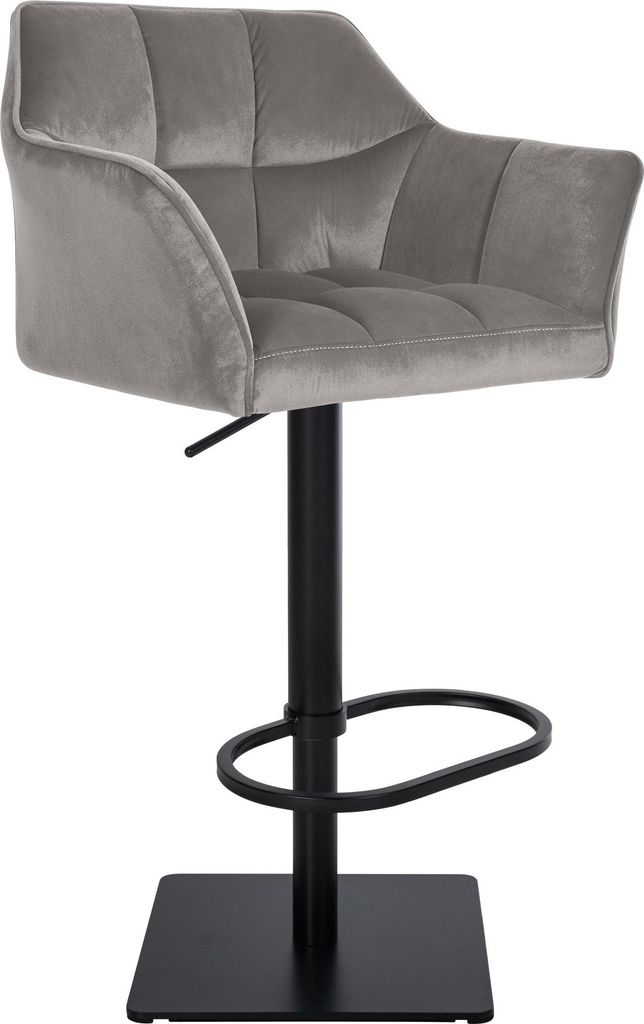 Barhocker SIHAR - Samt Grau 64x45x88 cm Schwarz | Barstuhl Höhenverstellbar Mit Lehne Drehbar Tresenhocker Tresenstuhl Kneipenhocker Kneipenstuhl