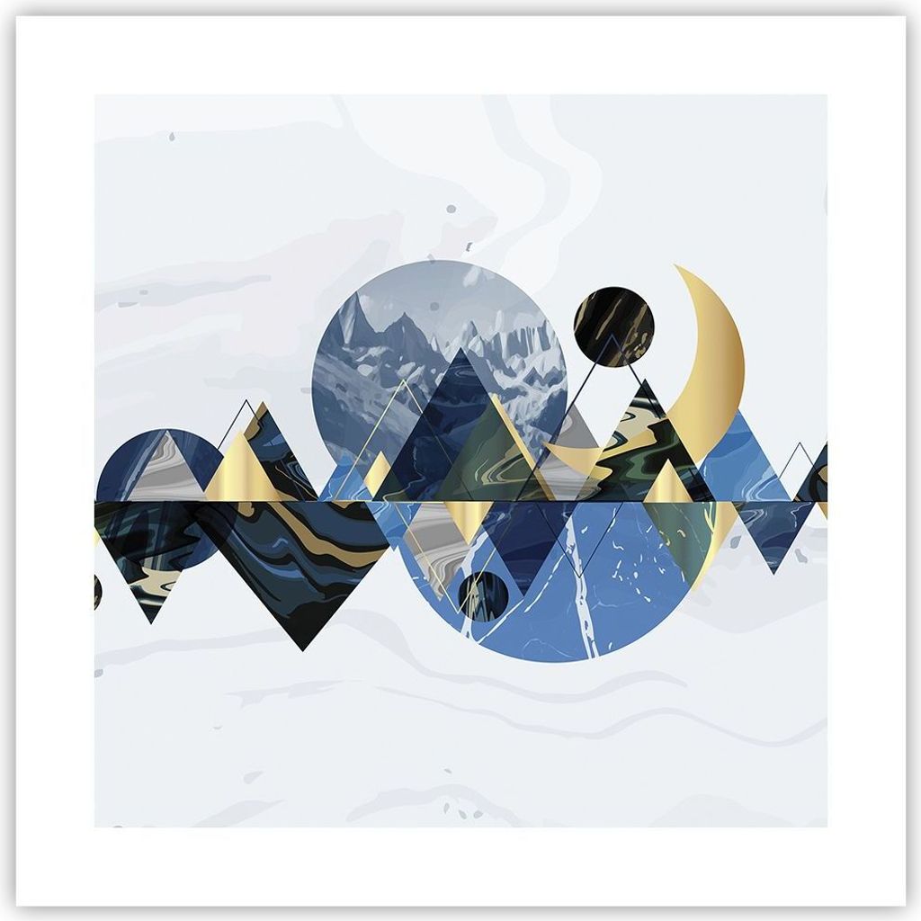 Poster - Poster ohne Rahmen - Abstraktion Geometrisch Berge - 40x40 cm - Wand Bild - Wanddeko - Wandbilder - Kunstposter - Wandposter - Bilder - Ku...