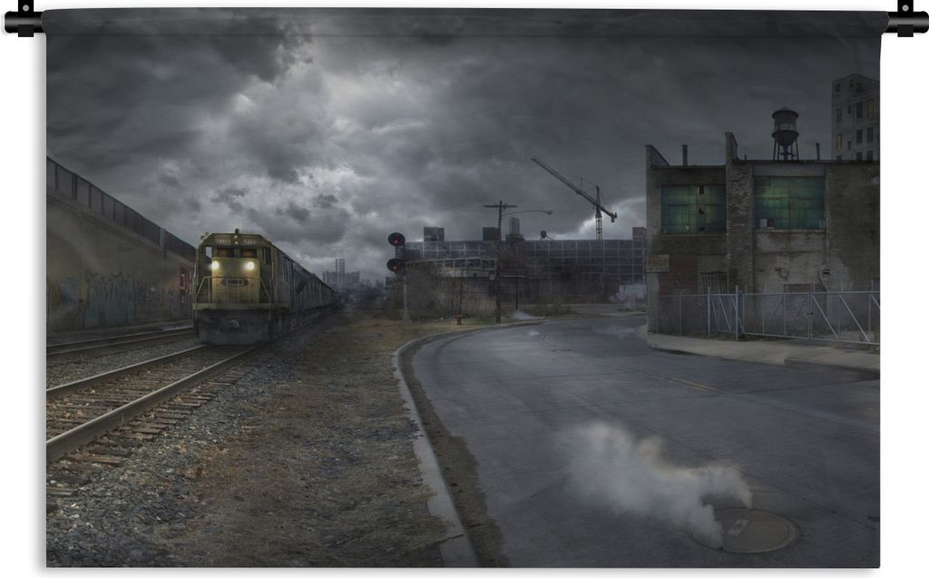 MuchoWow Wandteppich Wandbehang Verlassene Gebäude neben einem Bahngleis 120x80 cm Tapisserie Dekoration Wandtuch - Wanddekorationen - Wandtücher
