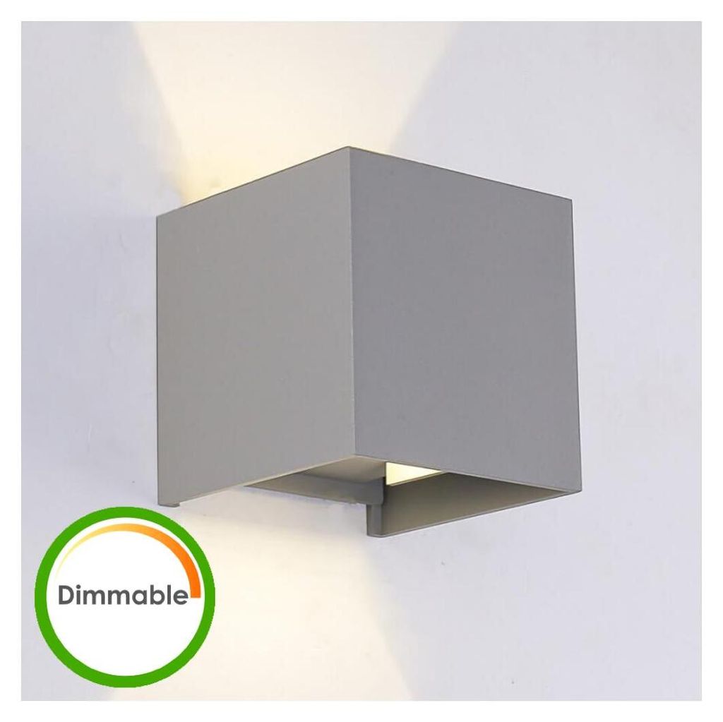 Kubische Graue Led Wandleuchte Kompatibel Mit Dimmer - Einstellbarer Winkel Ip54