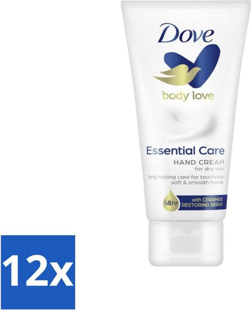 Dove - Handcreme - Body Love Essential Care - Feuchtigkeitsspendend - Trockene Haut - 75 g - Vorteilspack - 12 Stücke