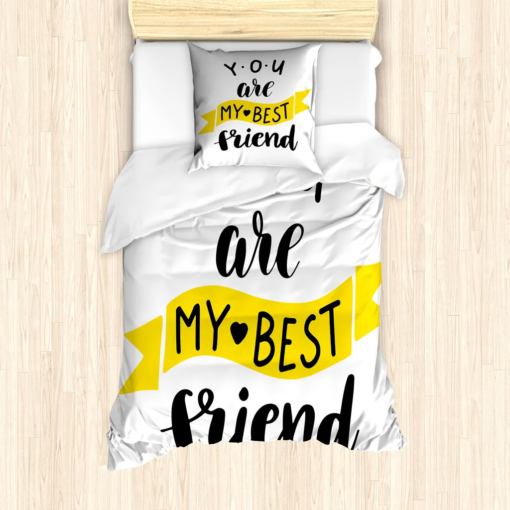 ABAKUHAUS Set Copripiumino Best Friend 135x200 Grigio e Giallo