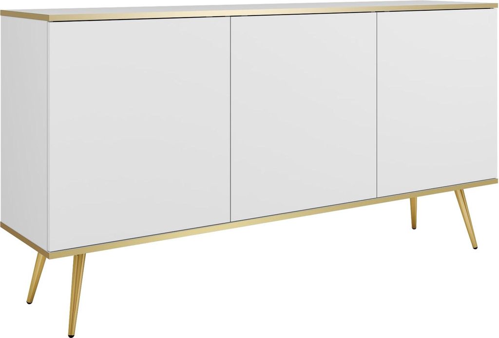 Komodee, Kommode Banff K160 - Weiß - Goldene Beine - Breite 160 cm, Höhe 85 cm, Tiefe 39 cm