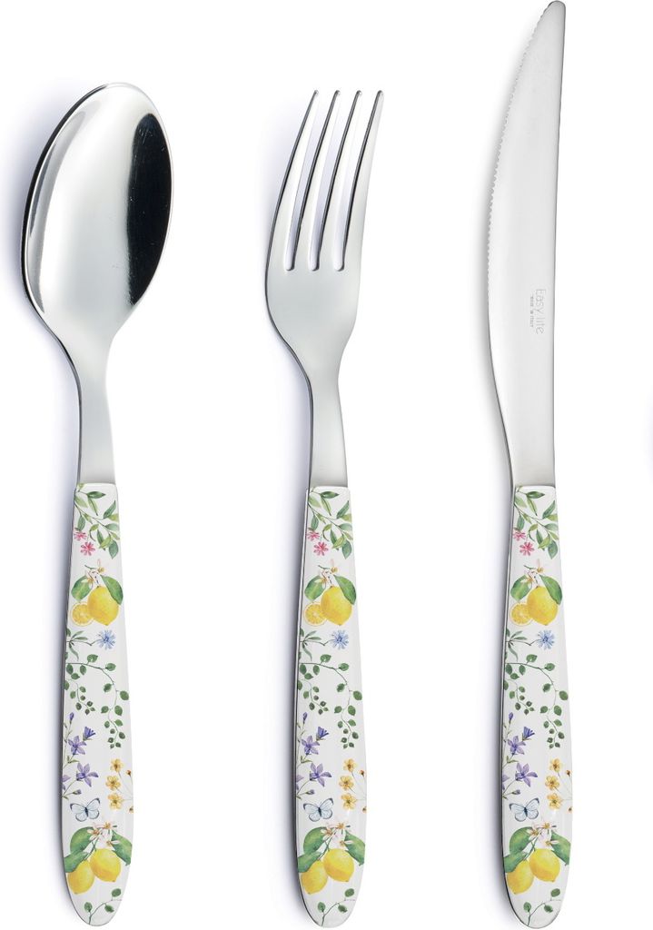 18 tlg. Besteckset FLEURS ET CITRONS Zitronen Stahl + Kunststoff EASY LIFE
