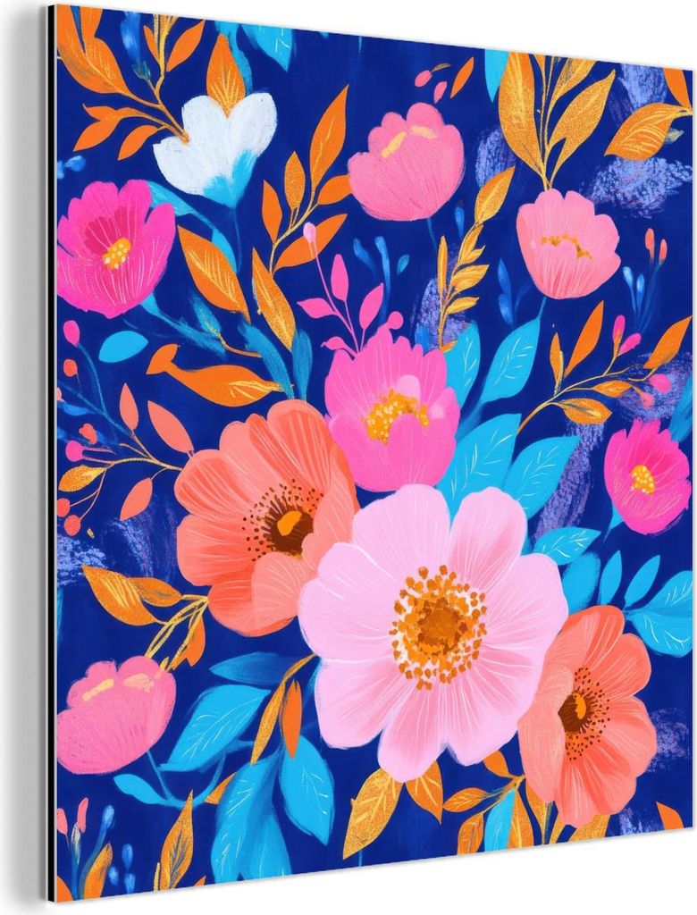 MuchoWow Wanddekoration Metall Metallbild Wandkunst 20x20 cm Blumen - Blau - Rosa MuchoWow Aluminium Gemälde - Alu Dibond Bilder