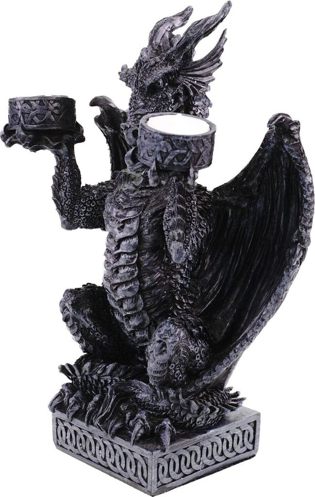 Kremers Schatzkiste Drachen-Kerzenhalter 20 cm Polyresin für 2 Kerzen Gothic