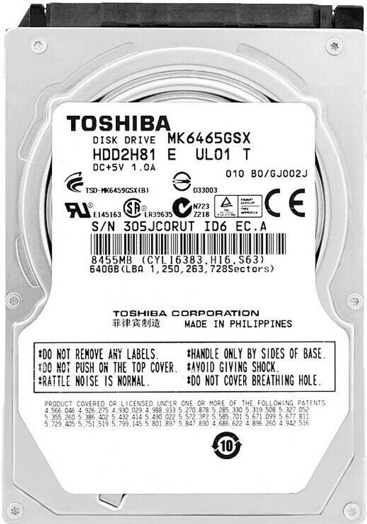 Festplatte Toshiba 640Gb MK6465GSX 8Mb Cache 5400Rpm Sata II 2,5"Zoll