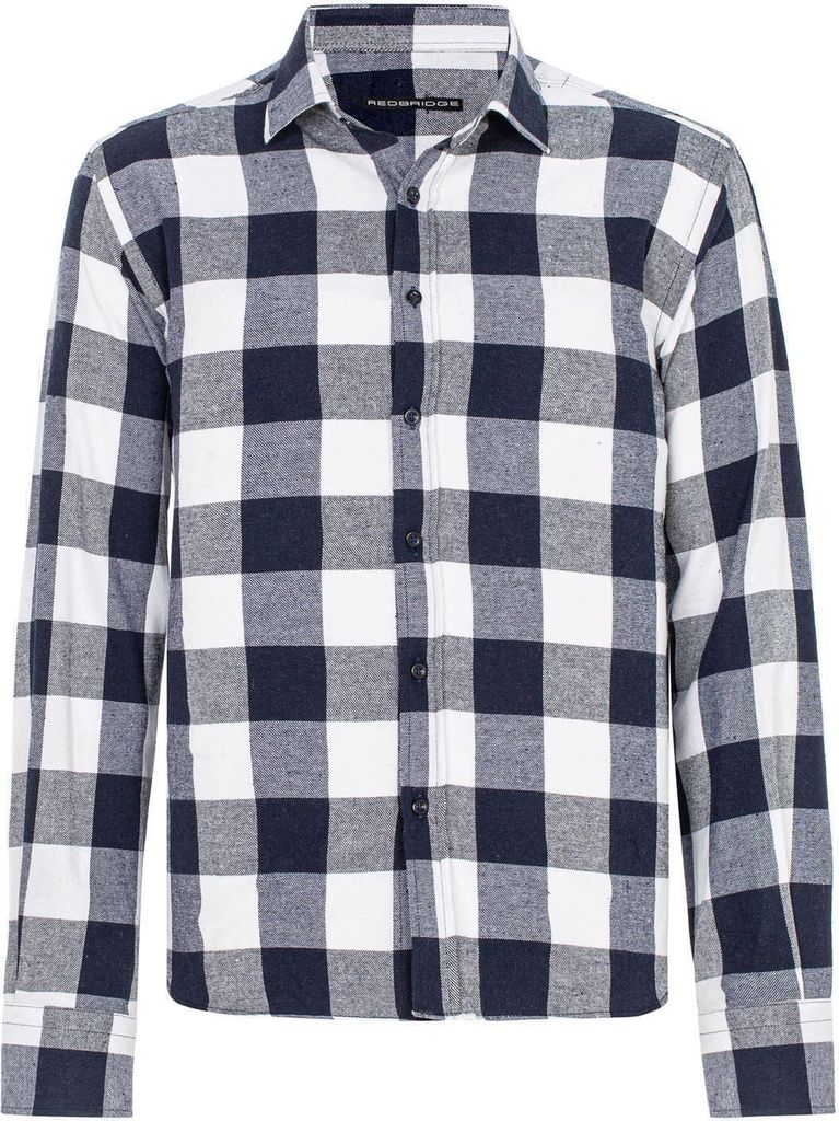 Red Bridge Herren Hemd Casual Plaid Shirts Modern Fit Langarm Kariert NavyblauWeiß M