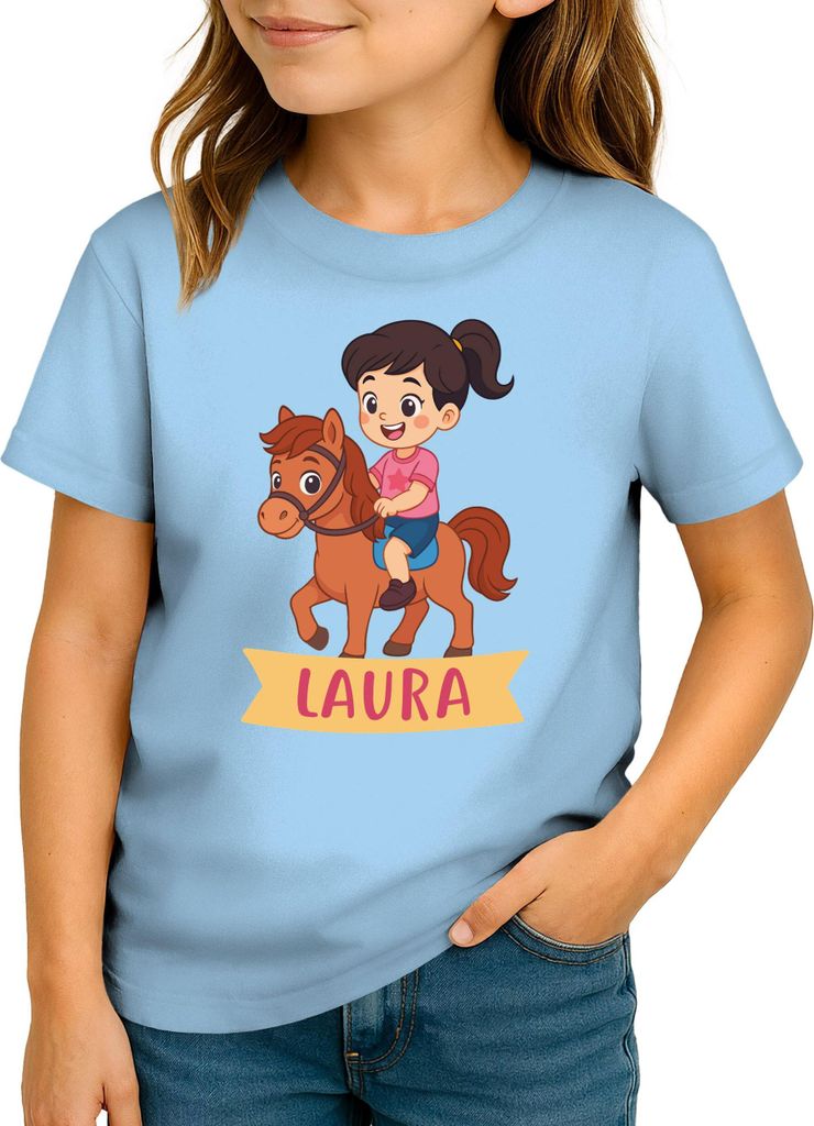 Kinder T-Shirt Mädchen Reiten personalisiert mit Name Pferde Shirt für kleine Pferdefreundinnen Moonworks
