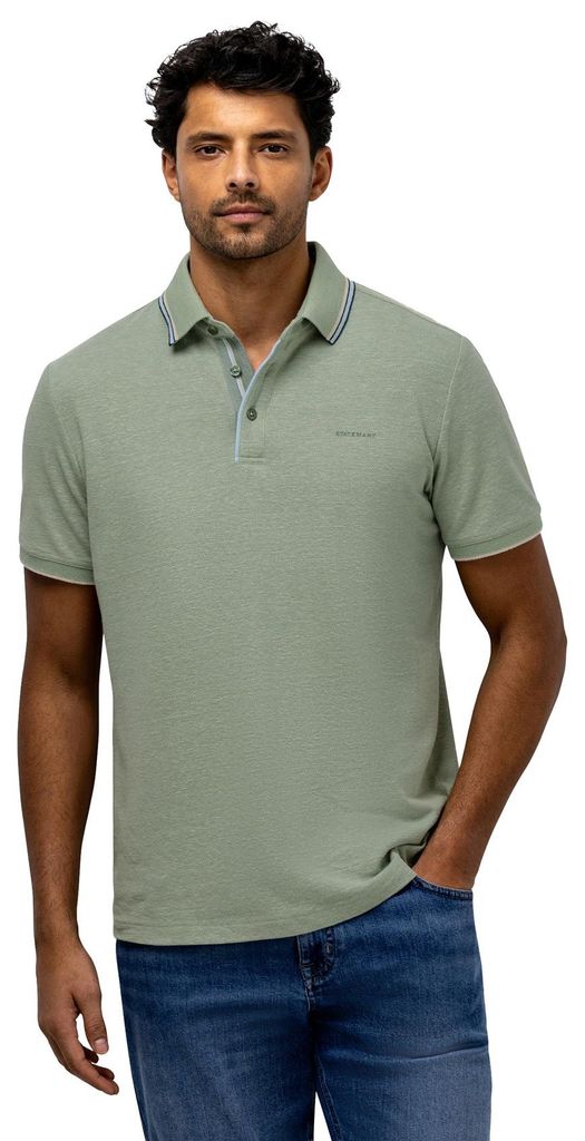 State of Art Poloshirt grün meliert 3-knöpfig