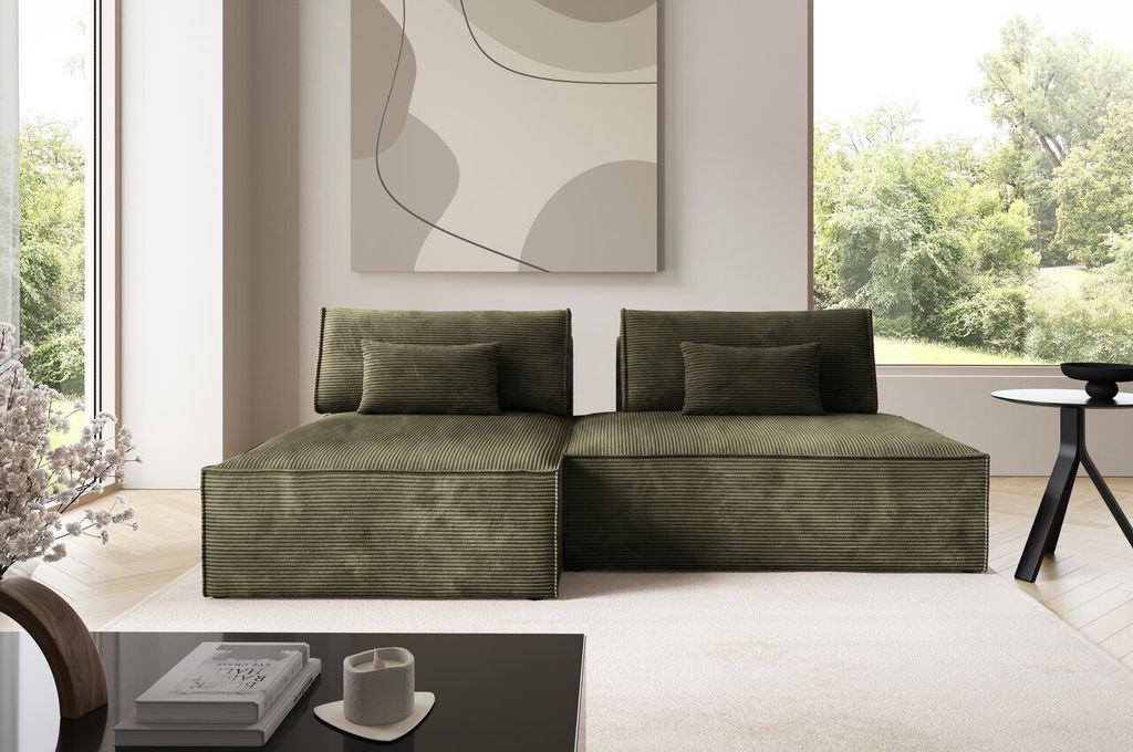 Furnisell Modular Cord Ecksofa Sofa "LUCCA", Olivgrün
