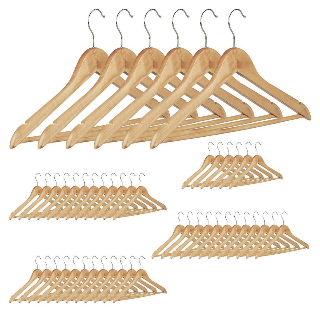 Relaxdays Kleiderbügel Set, 48 Hosenbügel aus Holz, Produktbild 