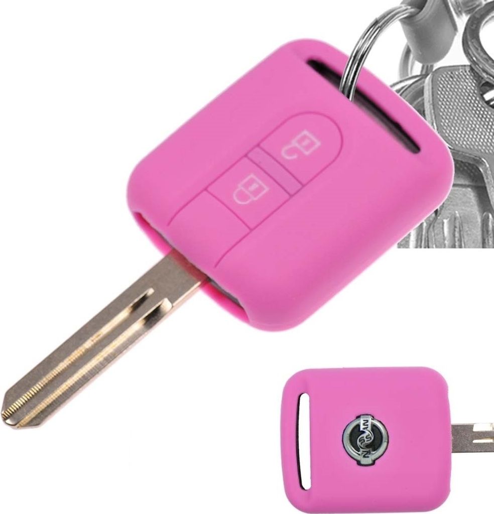 Auto Schlüssel Hülle Silikon Schutz Cover Rosa kompatibel mit Nissan Note Almera II X-Trail Qashqai Tiida Primera 2 Tasten Funk Fernbedienung