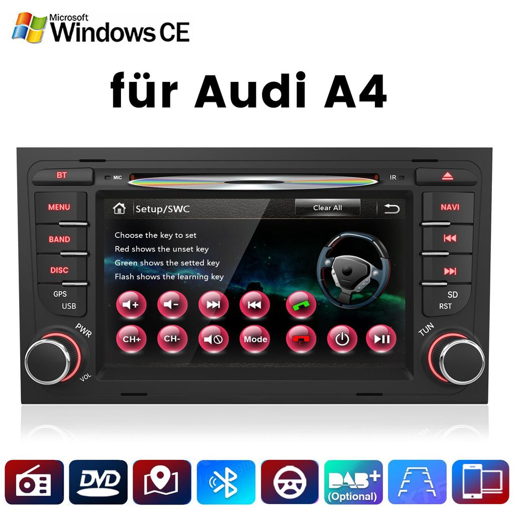 7"Windows-CE Autoradio GPS Navi DVD CD Player USB BT DAB+ Für Audi A4 S4 RS4 2000-2009