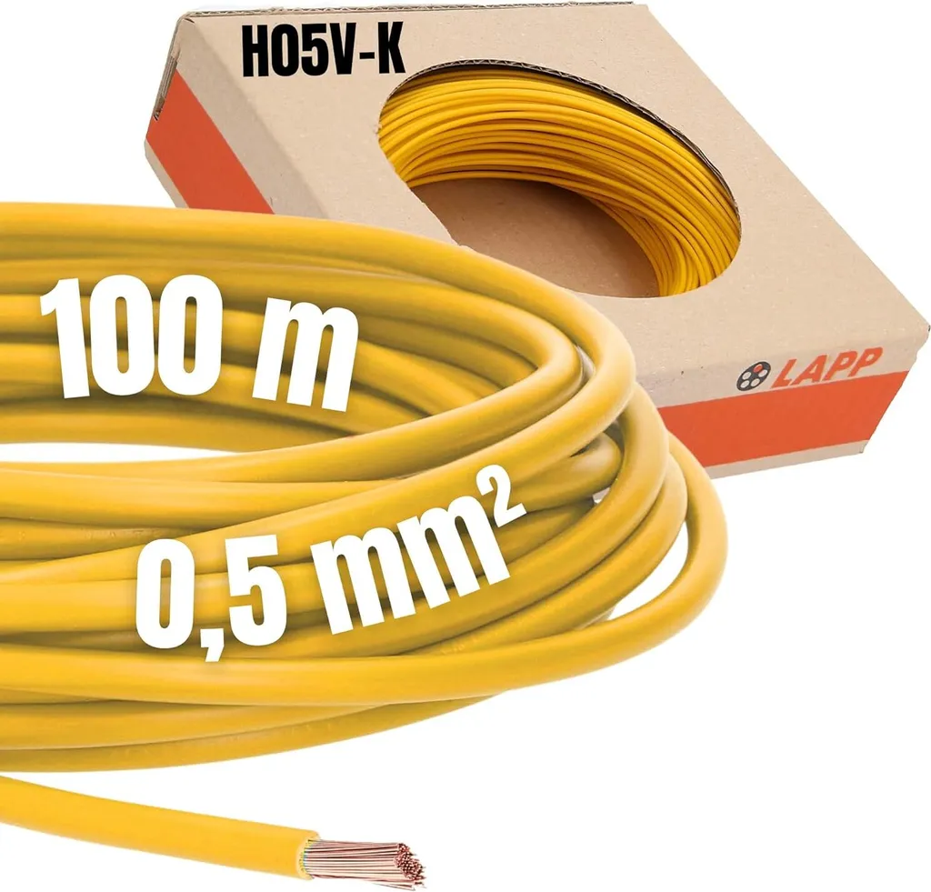 100 metri Lapp 4510111 H05V-K 0,5 mm² giallo I Cavo di cablaggio I Cavo flessibile I Cavo unipolare in PVC I Cavo a trefoli 0,5 mm2 I Cablaggio