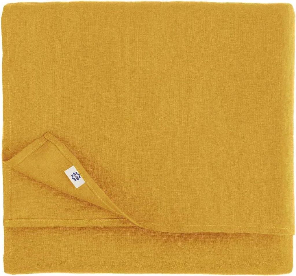 Verschiedene Farben Hygge 100% Leinen Senfgelbe Tischdecke Stoff - Kleine kurze (100 x 100 cm) Tischdecken für Küchentisch