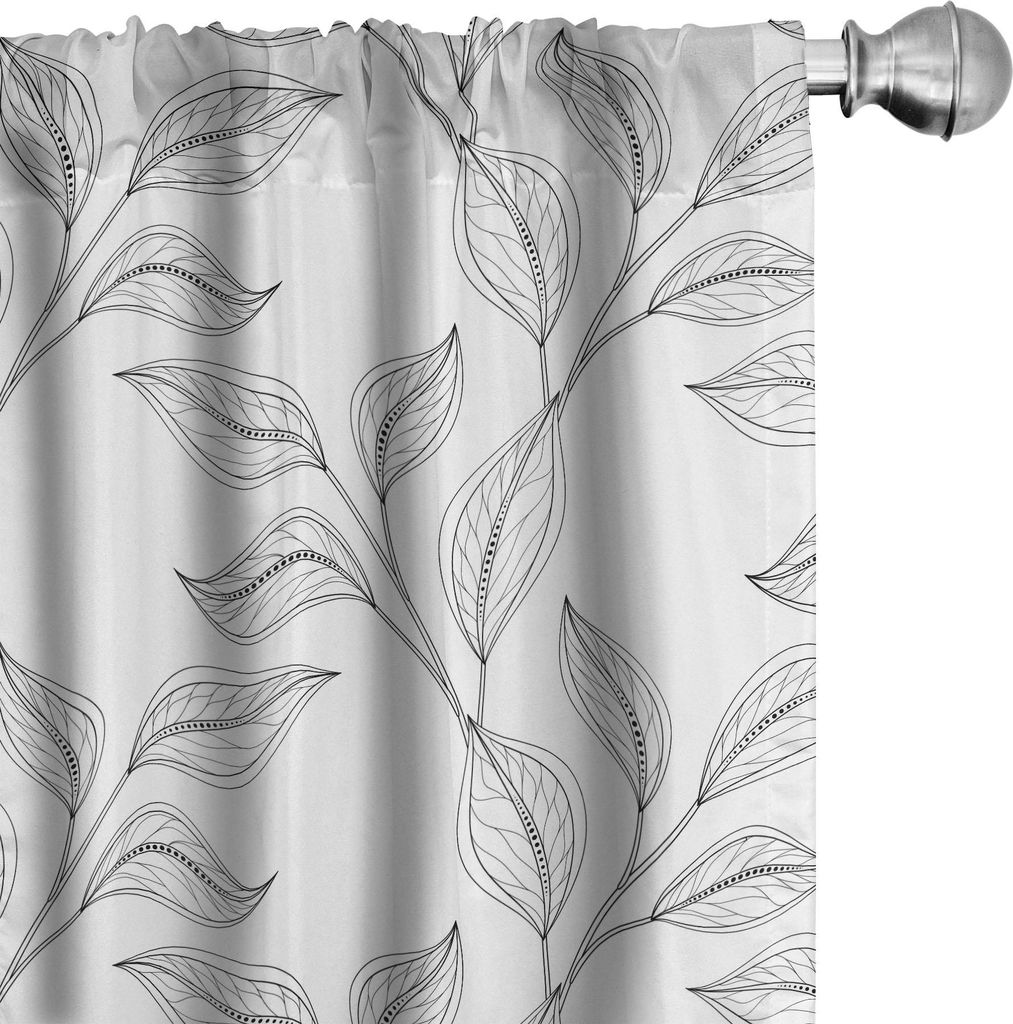 ABAKUHAUS Schwarz und weiß Vorhänge, Gardinen, Einfarbiges Garten-Muster mit stilisiertem Blatt-böhmischem natürlichem Thema, 2 Stück 75 x 245...