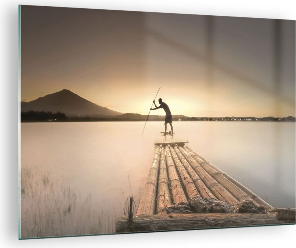 Bilder auf glas - Einteilig - Floß Westen die Sonne - 70x50cm - Glasbilder - Wandbilder - Bilder - zum Aufhängen bereit - Wanddekoration aus Glas...