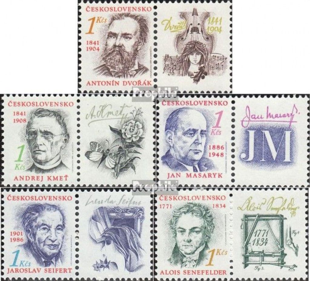 Briefmarken Tschechoslowakei 1991 Mi 3079Zf-3083Zf mit Zierfeld (kompl.Ausg.) postfrisch Jahrestage