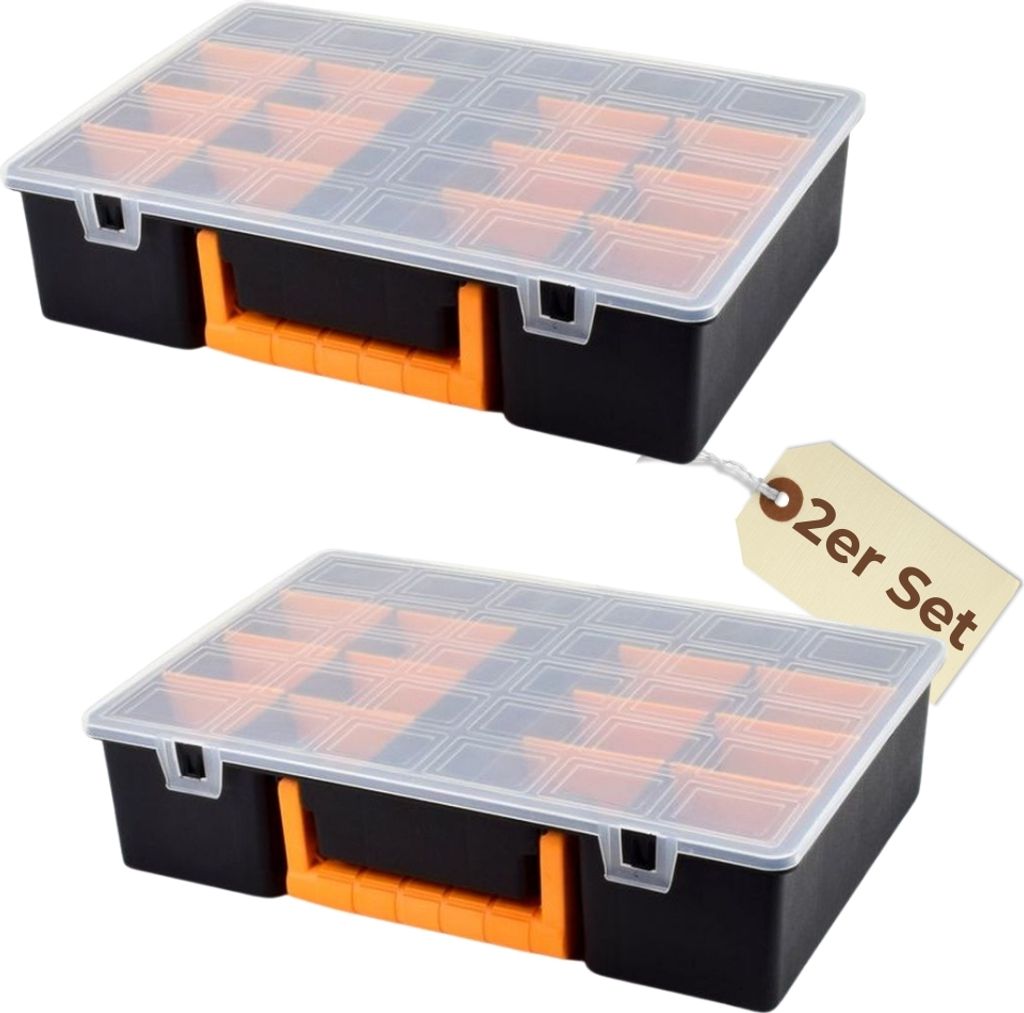 2er Set Sortimentskasten 17 Fach mit Tragegriff Sortierkasten für Kleinteile Organizer Schrauben Sortierbox Kleinteilemagazin Sortimentsboxen