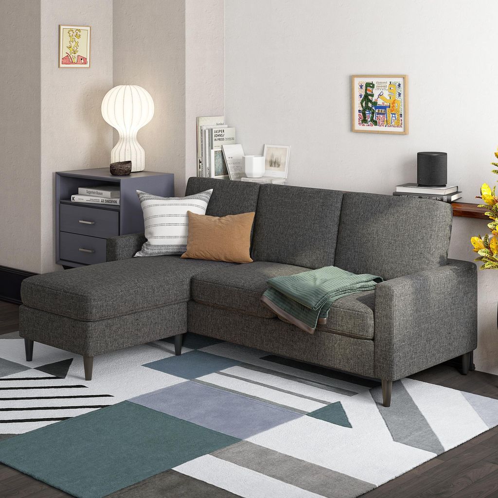 Kaci | 3-Sitzer Sofa mit Chaise Lounge in Leinen Look Grau