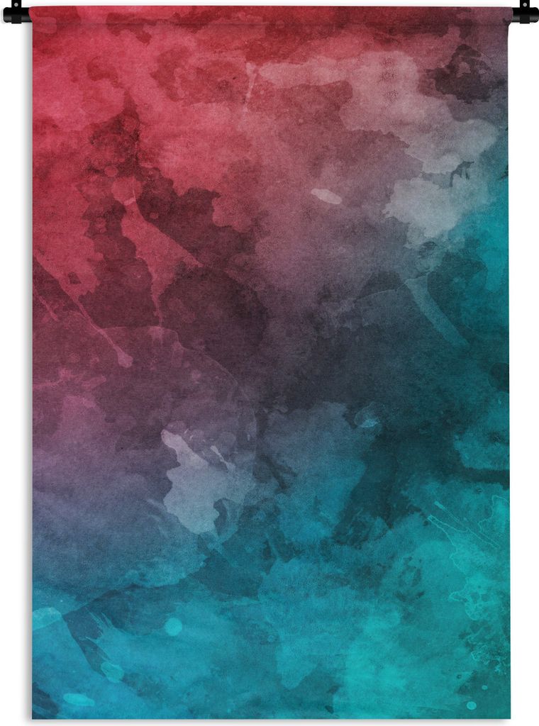 MuchoWow Wandteppich Wandbehang Aquarell - Rot - Blau - Abstrakt 90x135 cm Tapisserie Dekoration Wandtuch - Baumwolle - Wandskulptur