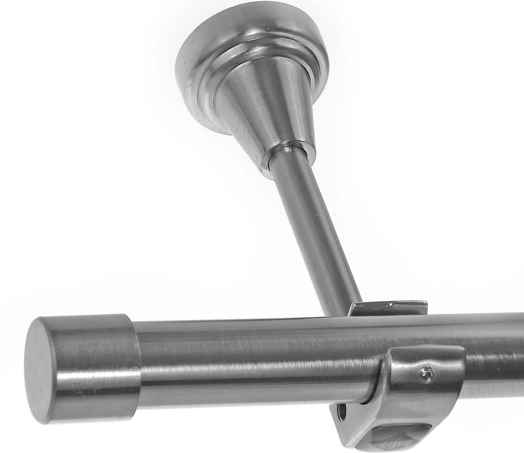 Edelstahl Look Gardinenstange 20mm Wandträger 1-läufig Kappe, Länge wählbar H50 E30 R