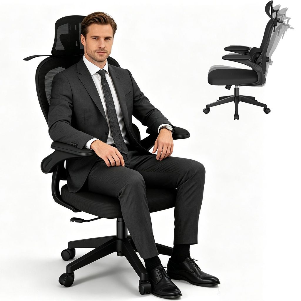 UISEBRT Ergonomiczne krzesło biurowe, czarne, z siatkowym Zdjęcie produktu 
